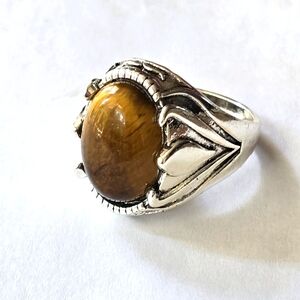 TIGER EYE  POLISHED NEW TITANIUM QUALITY SILVER SIZE 11 MENS STATUS RING